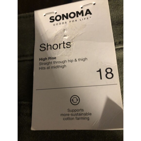 SONOMA WOMEN'S SHORTS HIGH RISE OLIVE GREEN DEMIN SIZE 12, 18 Distressed Hemline - Picture 7 of 8